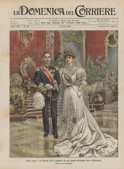 Königliche Hochzeit, König Alfons XIII. von Spanien und seine Braut Prinzessin Ena von Battenberg von Achille Beltrame