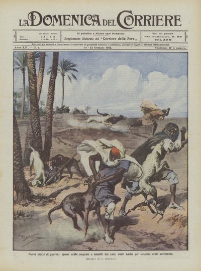 Neue Kriegsgeräte, arabische Spione überrascht und von Hunden angegriffen, die auch zum Aufspüren vergrabener Waffen verwendet werden von Achille Beltrame