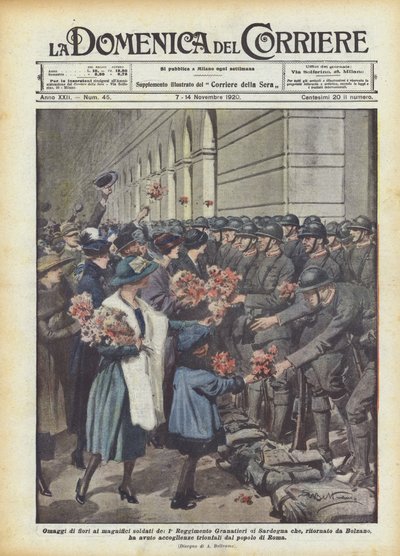 Blumenhuldigungen an die prächtigen Soldaten des 1. Regiments der Grenadiere von Sardinien von Achille Beltrame