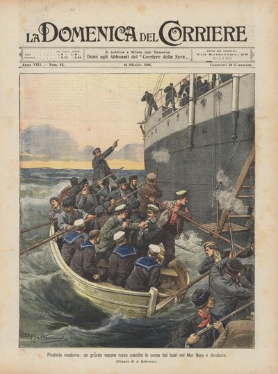 Moderne Piraterie, ein großes russisches Dampfschiff wird im Schwarzen Meer von Dieben überfallen und ausgeraubt von Achille Beltrame