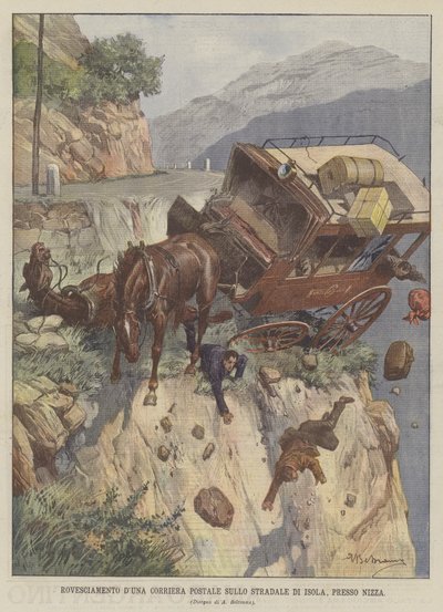 Umsturz einer Postkutsche auf der Straße von Isola bei Nizza von Achille Beltrame