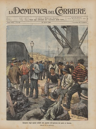 Streik der Arbeiter, die im Hafen von Savona Kohle entladen von Achille Beltrame