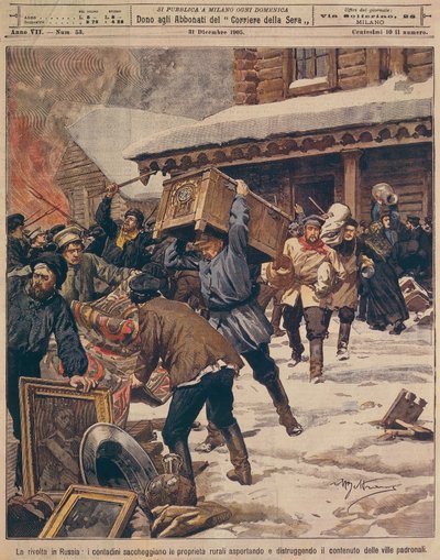 Die Russische Revolution: Bauern plündern die Besitztümer der Landreichen von Achille Beltrame