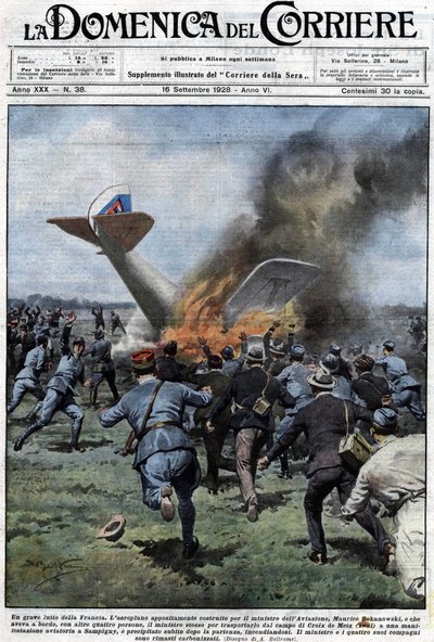 Das Flugzeug, das für den französischen Luftfahrtminister Maurice Bokanowski gebaut wurde, der ihn und vier weitere Personen zum Camp de la Croix de Metz für eine Demonstration in Sampigny bringen sollte, stürzte kurz nach dem Start ab und fing Feuer. Der  von Achille Beltrame