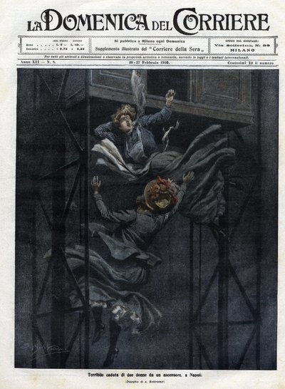 Zwei Frauen stürzten 1910 in Neapel aus einem Aufzug von Achille Beltrame