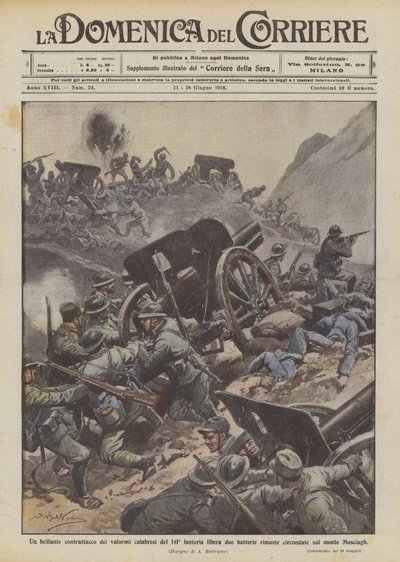Ein brillanter Gegenangriff der tapferen Kalabresen des 141. Infanterieregiments befreit zwei eingeschlossene Batterien von Achille Beltrame