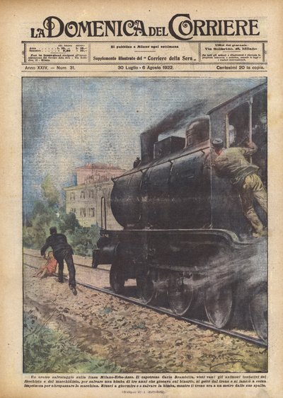 Eine heldenhafte Rettung auf der Linie Mailand-Erba-Asso von Achille Beltrame