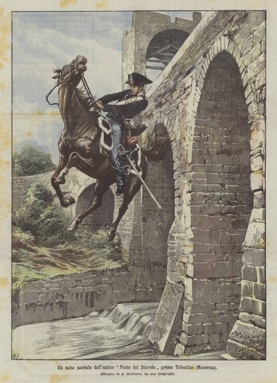 Ein Salto mortale von der alten Teufelsbrücke bei Tolentino (Macerata) von Achille Beltrame