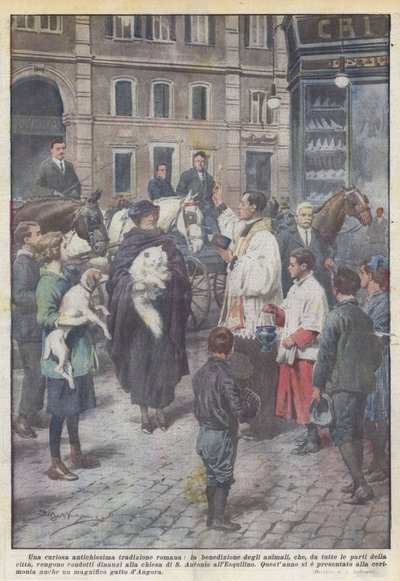 Eine kuriose uralte römische Tradition, die Segnung der Tiere, die von überall herkommen von Achille Beltrame