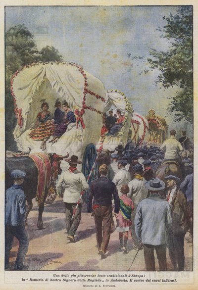 Eines der malerischsten traditionellen Feste Europas, die Romeria Unserer Lieben Frau vom Tau in Andalusien von Achille Beltrame