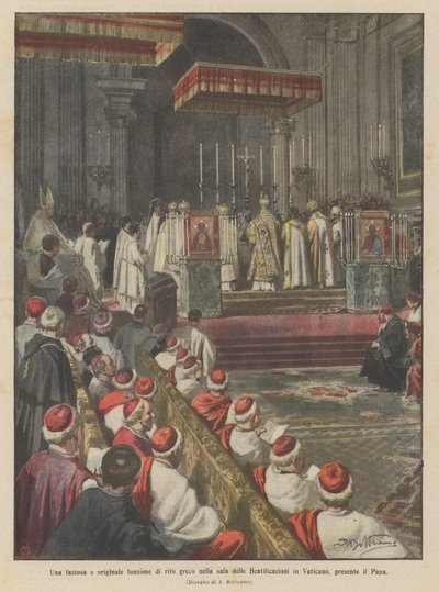 Eine prächtige und originelle griechische Rituszeremonie im Saal der Seligsprechungen im Vatikan, in Anwesenheit des Papstes von Achille Beltrame