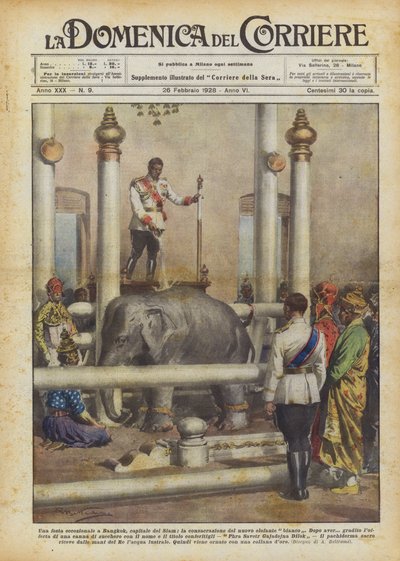 Ein außergewöhnliches Fest in Bangkok, der Hauptstadt von Siam, die Weihe des neuen weißen Elefanten von Achille Beltrame