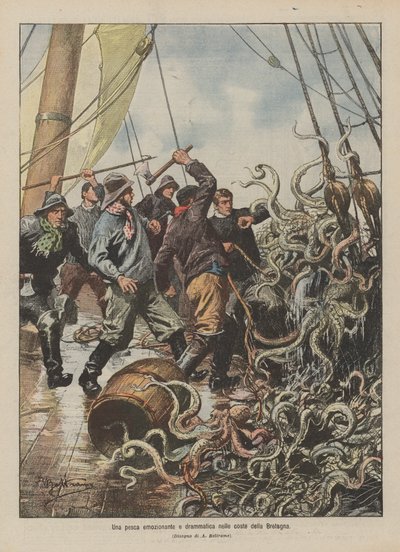 Ein aufregender und dramatischer Fischfang an der Küste der Bretagne von Achille Beltrame
