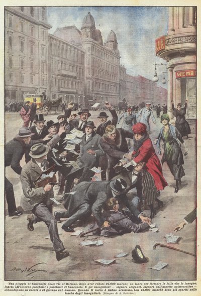Ein Regen von Banknoten in den Straßen von Berlin von Achille Beltrame