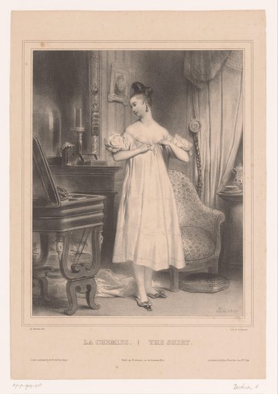Junge Frau in ihrem Unterkleid von Achille Devéria