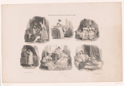 Sechs Darstellungen von jungen Frauen in einem Interieur von Achille Devéria