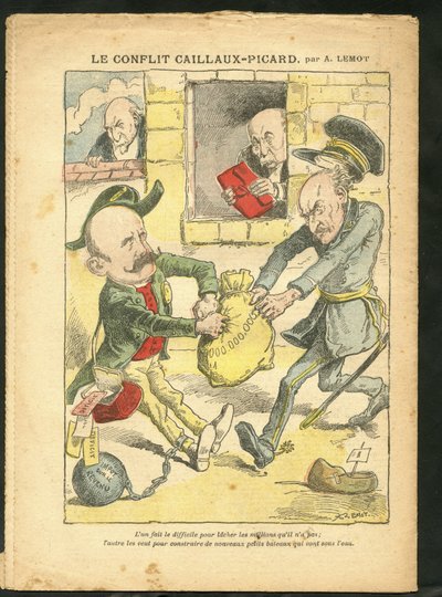 Illustration von Achille Lemot (1846-1909) in Le Pelerin, 07/03/09 - Der Caillaux-Picard-Konflikt - Besteuerung, Einkommensteuer - Combes Emile (1835-1921), Clemenceau George, Caillaux Joseph (1863-1944) von Achille Lemot