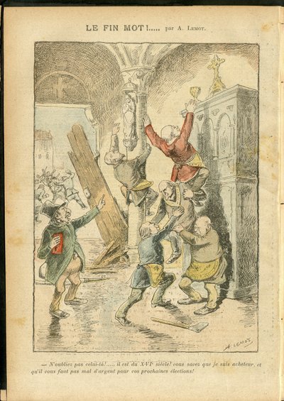Illustration von Achille Lemot (1846-1909) in Le Pelerin, 25/02/06 - Antisemitismus, Religion Glaube, Katholizismus - Trennung von Kirche und Staat, Inventare/Reaktionen auf Inventare - Jude von Achille Lemot