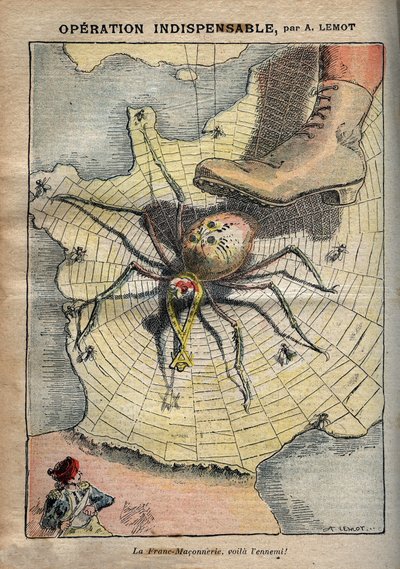 Unverzichtbare Operation - Freimaurerei, hier ist der Feind! - Karikatur von Achille Lemot in „Le-Pelerin“ vom April 1907 von Achille Lemot