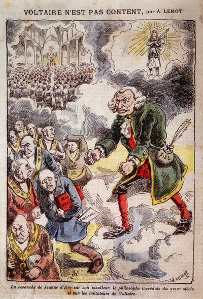 Voltaire ist nicht zufrieden mit Achille Lemot (1846-1909) - Karikatur über die Freimaurer - in „Pèlerin“ vom 25.04.1909 (Gravur) von Achille Lemot
