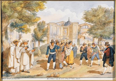 Boccia-Spiel bei Santa Maria degli Angeli in Rom, Achille Pinelli (1809-1841), Italien von Achille Pinelli