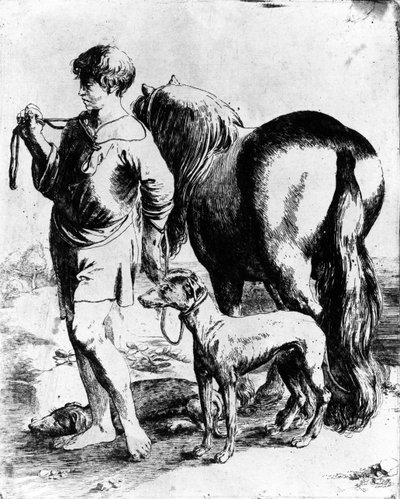 Junge mit einem Pferd und zwei Hunden, ca. 1597-1610 von Adam Elsheimer