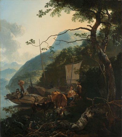 Bootsmänner am Ufer eines italienischen Sees von Adam Pijnacker