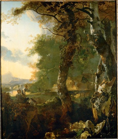 Landschaft mit Bäumen und Hirten von Adam Pynacker