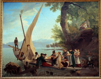 Einschiffung der Hochzeitsgesellschaft auf einem Segelboot von Adam Topffer