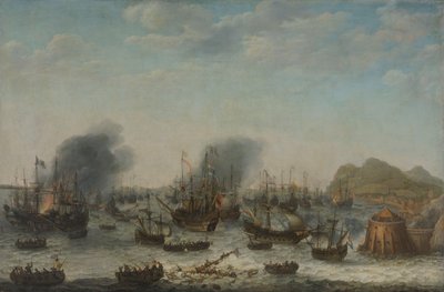 Die Niederlage der Spanier bei Gibraltar durch eine niederländische Flotte unter dem Kommando von Admiral Jacob van Heemskerck, 25. April 1607 von Adam Willaerts (signed by artist)