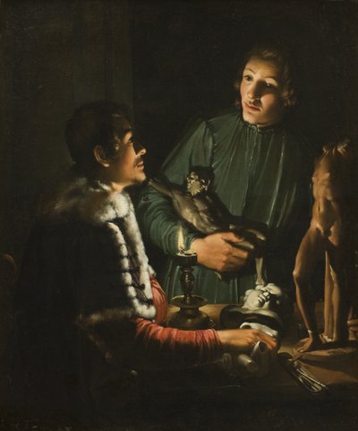 Zwei Bildhauer bei Nacht in Rom. Doppelporträt von Francois Duquesnoy und Georg Petel von Adam de Coster