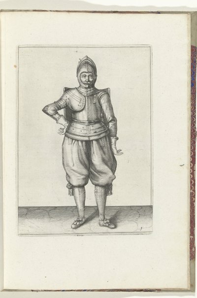 Die Übung mit dem Targe und Rapier: der Soldat in Ruhe mit dem Targe auf dem Rücken (Nr. 1), 1618 von Adam van Breen