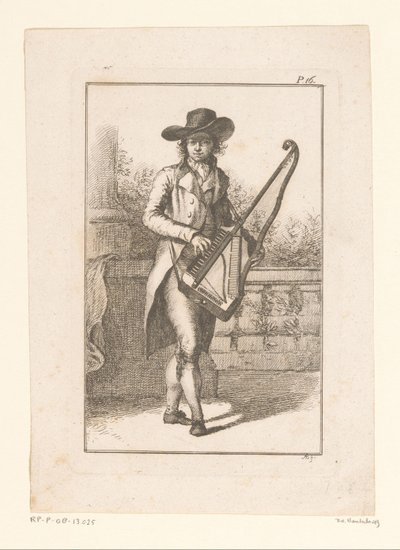 Junger Mann spielt auf einer Orphica vor einer Balustrade von Adam von Bartsch