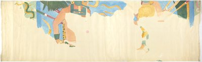 Abzeichnung eines Wandgemäldes in Chichen Itza, Mexiko von der Ostwand, innerer Mittelraum, Oberer Tempel der Jaguare, Großer Ballspielplatz von Adela Breton