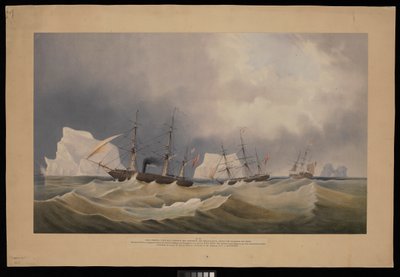 H.M.S. Phoenix mit ihren Begleitern, The Diligence und Breadalbane, unter den Eisbergen von Admiral Edward Augustus Inglefield