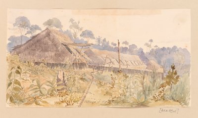 Dorf des Stang-Stammes aus Westindien, Nordamerika und Borneo-Sammelalbum von Admiral Sir Edward Gennys Fanshawe