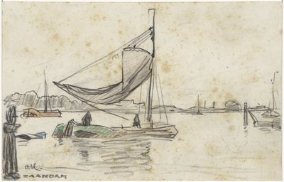 Segelschiffe auf der Zaan bei Zaandam von Adolf le Comte