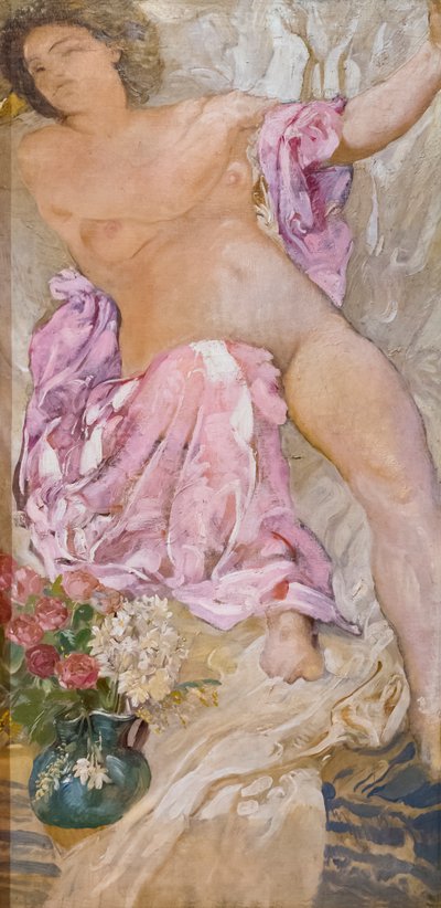 Frau mit Blumen / nackte Frau mit Rosen von Adolfo de Carolis