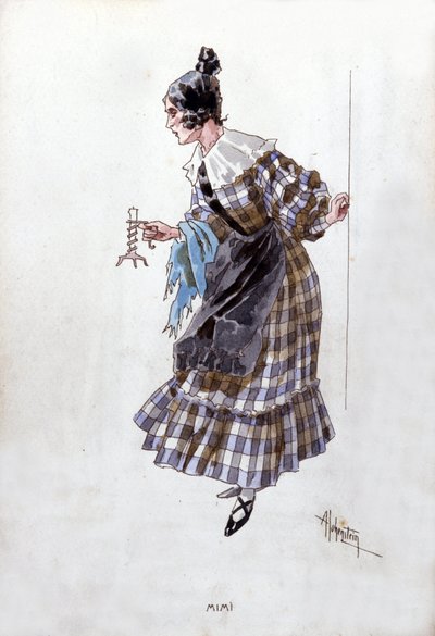 Kostüm der Figur Mimi für die Oper „La Bohème“ von Giacomo Puccini (1858-1924). Aquarell von Adolfo Hohenstein von Adolfo Hohenstein