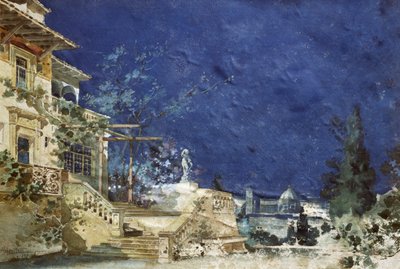 Bühnenbild von Adolfo Hohenstein (1854-1928) für die Premiere von Zanetto, Oper von Pietro Mascagni (1863-1945) von Adolfo Hohenstein