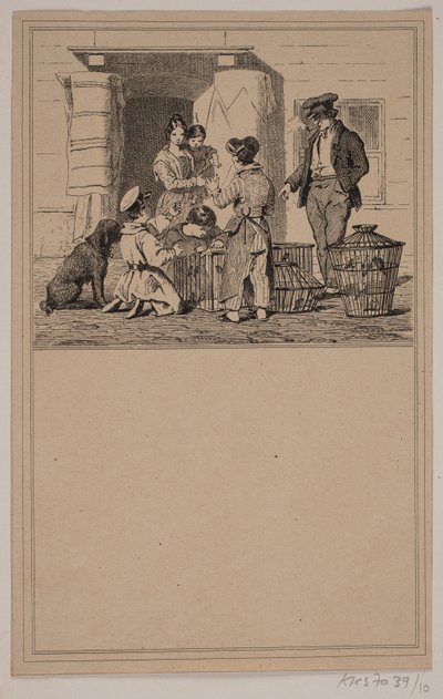 Vögel in Gefangenschaft. Nr. 9 in Chr. Winther und M. Rørbye, "25 Bilder für kleine Kinder" von Johan Adolph Kittendorff