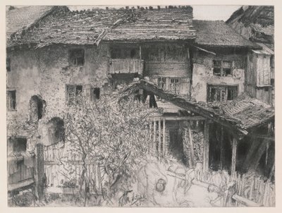 Alte Häuser in Interlaken von Adolph Menzel