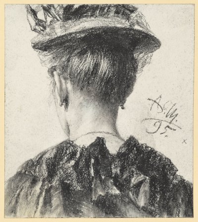 Büste einer Frau mit Hut in Rückenansicht von Adolph Menzel