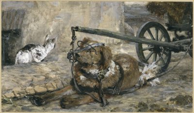 Der Spannhund und die Katze. Aus dem "Kinderalbum" von Adolph Menzel