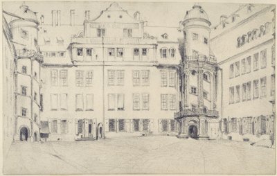 Die Westseite des Großen Schlosshofes in Dresden von Adolph Menzel