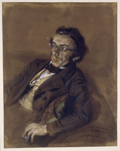 Dr. R. Eitner im Sofa sitzend, Halbfigur nach links von Adolph Menzel