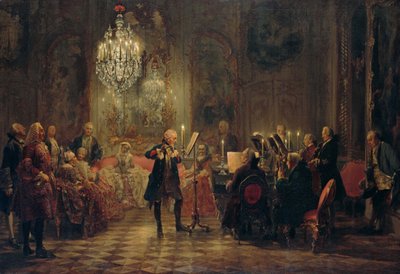 Flötenkonzert mit Friedrich dem Großen in Sanssouci, 1850-1852 von Adolph Menzel