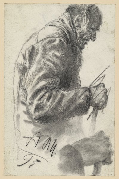 Halbfigur eines alten Mannes am Stock, dessen rechte Hand verworfen und darunter wiederholt von Adolph Menzel