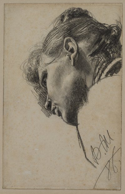 Kopf einer jungen Frau von unten gesehen, 1886 von Adolph Menzel