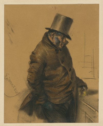 Jüdischer Herr im Zylinder am Ladentisch stehend und zahlend von Adolph Menzel